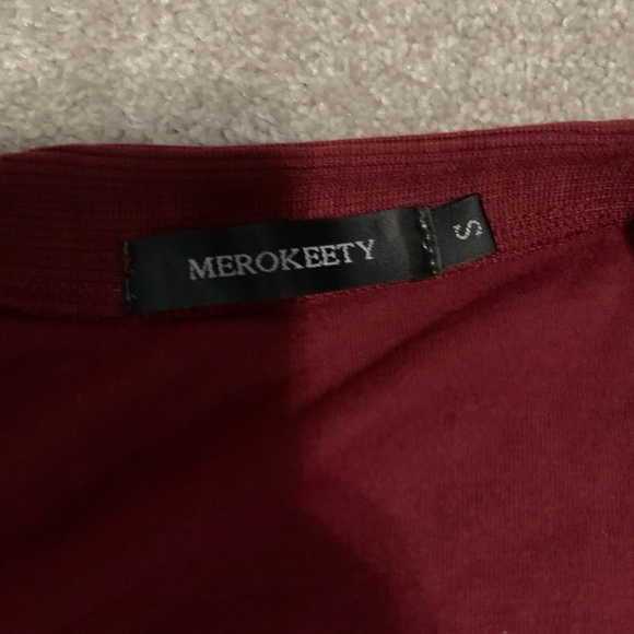 MEROKEETY Wine Red long cardigan - Picture 3 of 5